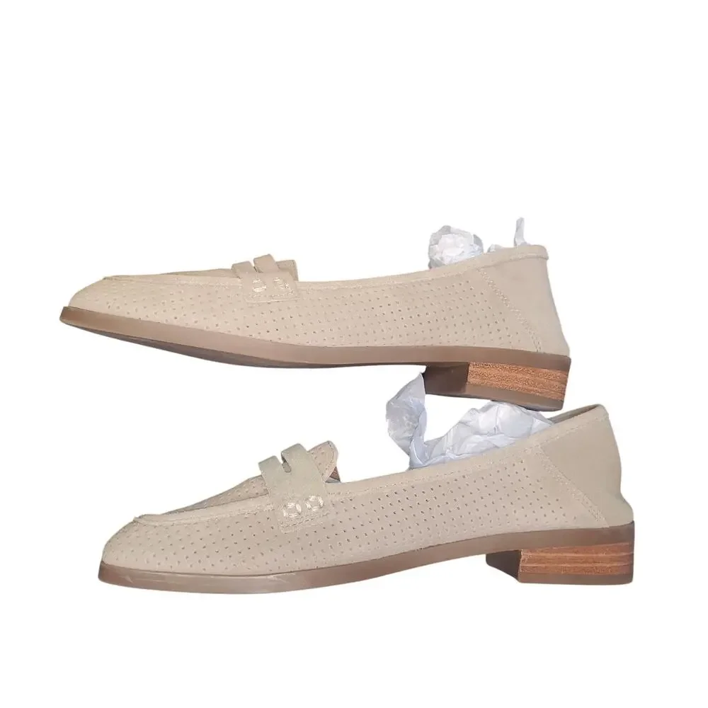 Lucky Brand Caylon 6.5 Taupe Tan Suede Penny Loafers Leather Upper Clean Girl